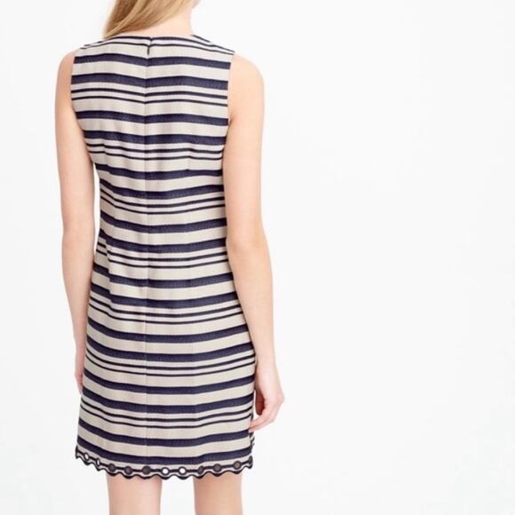 J. Crew Shift Dress E8993 Blue  Striped Scalloped Hem Grommets Size 2 - Picture 2 of 16